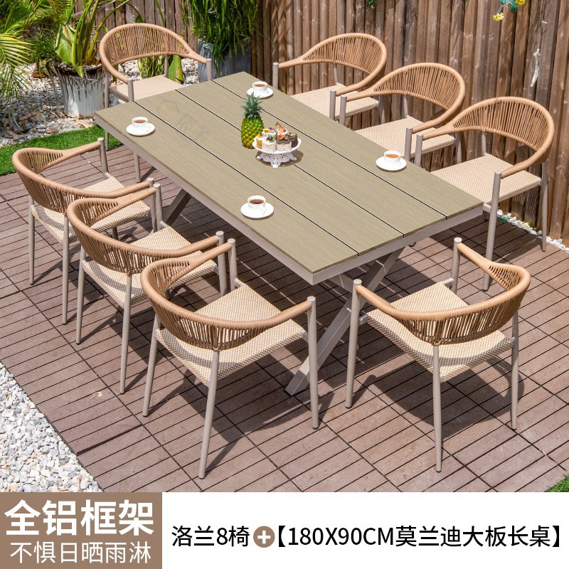 Mesas y sillas al aire libre patio de madera de plástico terraza jardín silla de mimbre balcón madera anticorrosiva al aire libre mesa de comedor de ocio combinación de ratán