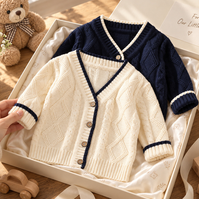 Boys' cardigan sweater, autumn style, export-quality, fashionable, Korean style, retro knitwear, suitable for medium and large children.