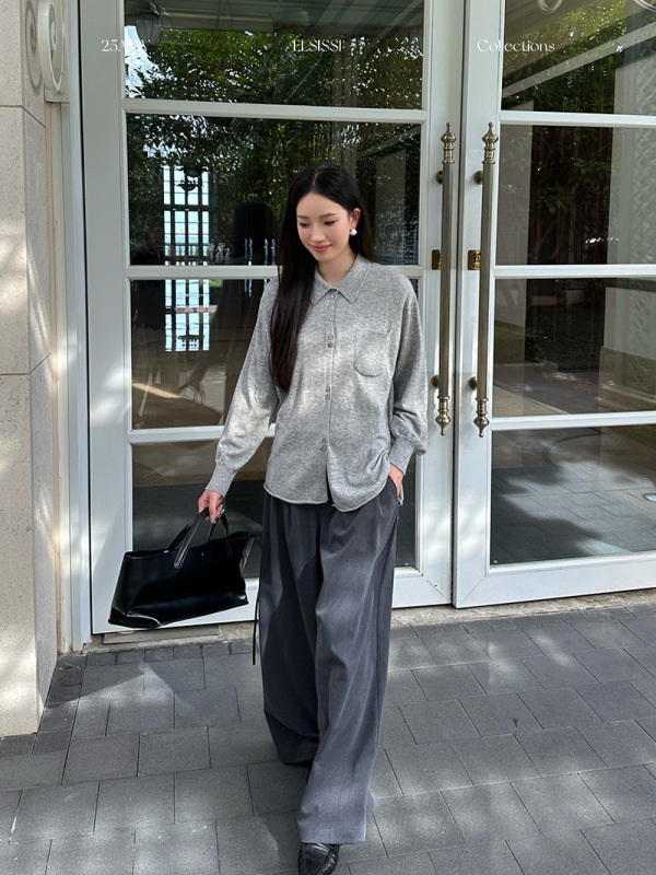 ELSISSI百搭Polo领上衣薄款2025秋装十三行高级感宽松针织开衫女|undefined