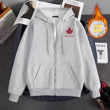 外贸尾货秋冬季新款连帽卫衣男装加绒保暖宽松拉链开衫纯色外套潮