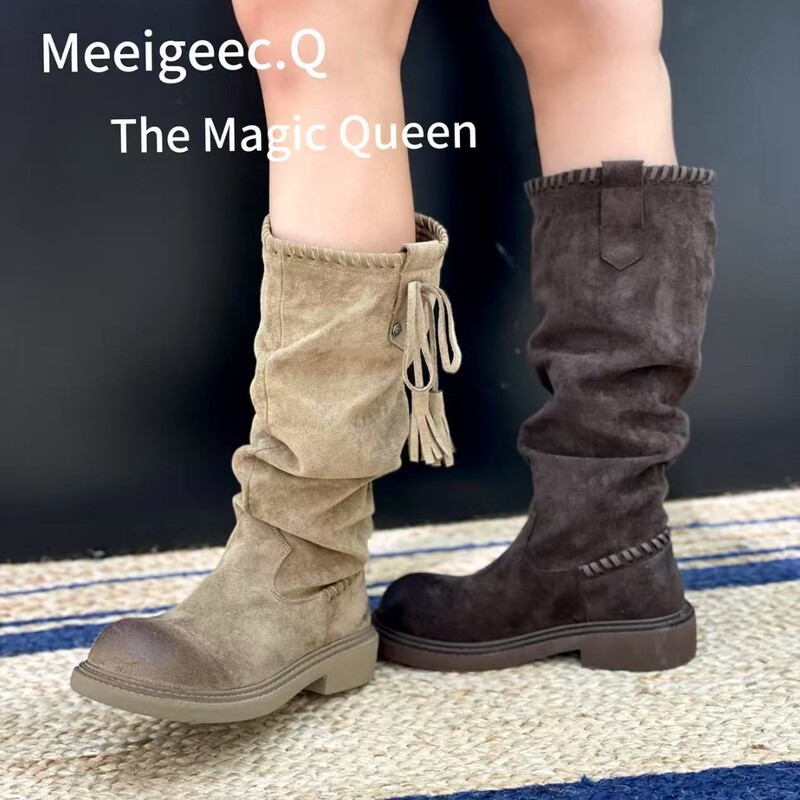 Meeigeec.Q厚底长靴女2025秋冬新款百搭西部牛仔靴时尚骑士靴|undefined