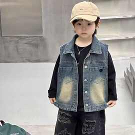 男童牛仔马甲儿童春秋外穿2025新款宝宝背心小童男孩刺绣外套坎肩