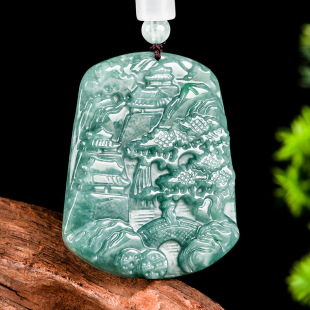 High-grade natural a goods jade blue water landscape brand glutinous pendant pendant for men and women Sihui jade wholesale