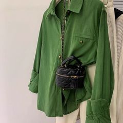 绿色灯芯绒衬衫外套女秋季秋冬设计感小众衬衣小个子法式长袖上衣