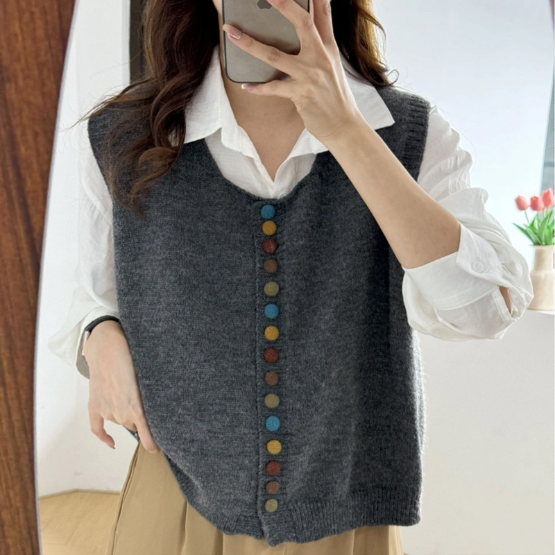 开衫针织马甲背心女春秋外穿2025新款文艺风宽松短款叠穿无袖上衣|undefined
