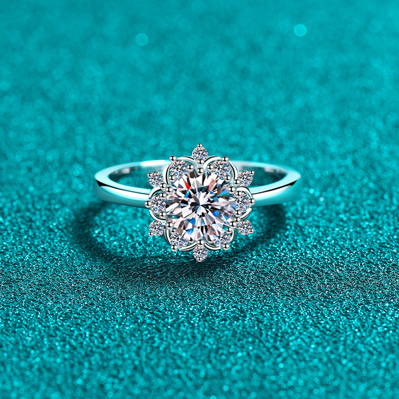 Bague tournesol classique en argent sterling 925 et moissanite_voghion.com