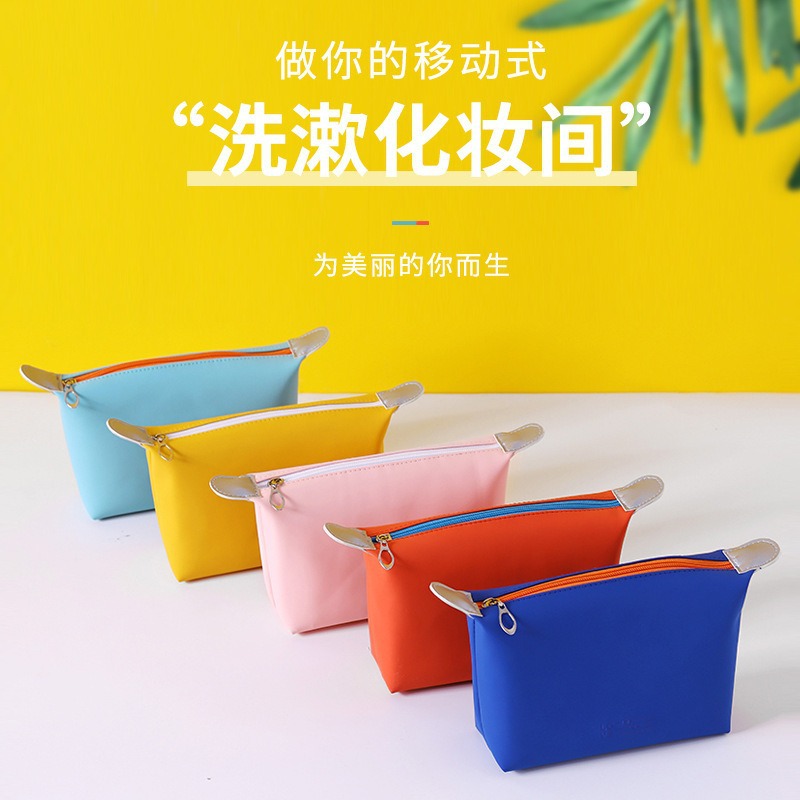 Bolsa de maquillaje bolsa de almacenamiento bolsas de bolsas de pellizco de piel pu bolsa de almacenamiento portátil simple bolsa de maquillaje plegable macarón impermeable