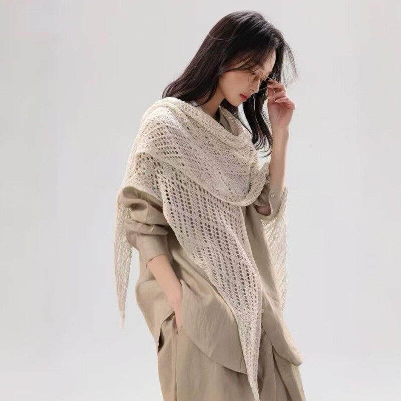 Exported to Europe, Enlarged and Widened Tencel Linen Hollow-Out Large Triangle Women's Spring and Autumn Fashion Breathable Shawl Versatile Scarf Exported to Europe, Enlarged and Widened Tencel Linen Hollow-Out Large Triangle Women's Spring and Autumn Fashion Breathable Shawl Versatile Scarf