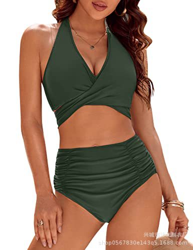 Bikini de Cintura Alta con Halter Set de 2 Piezas de Poliéster para Natación image 12