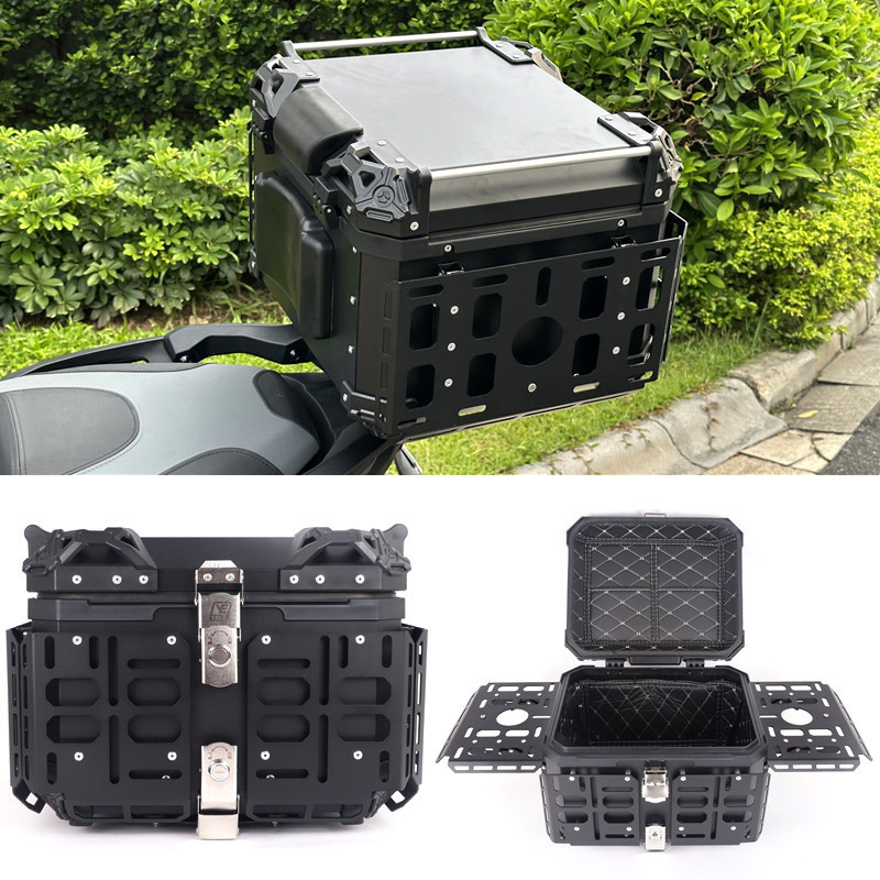 45L Motorcycle Armored Tail Box, Aluminum Alloy Tail Box, 55L Multifunctional Portable Trunk with Base Plate for Electric Vehicles