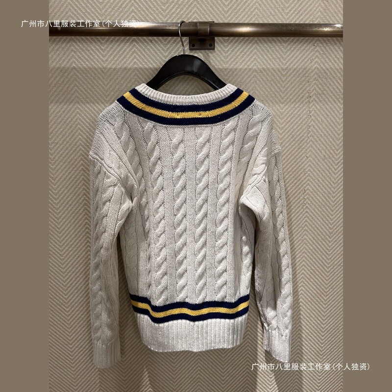 R's New 25Fw High-Quality Cream Wool Tennis Cable Knitted Sweater for Men and Women, Same Style Fit Version