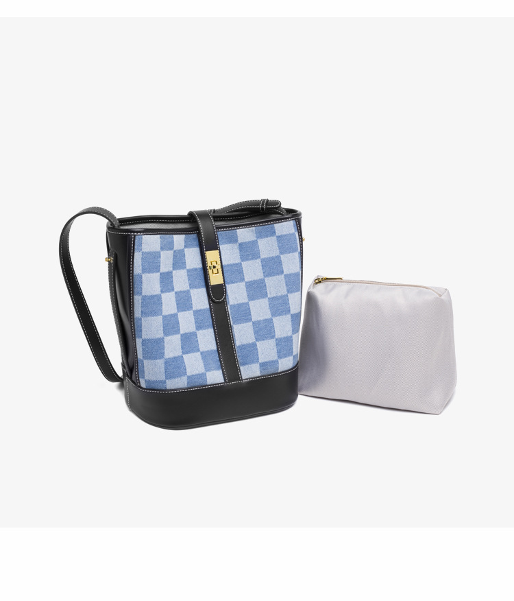 2020 New High end Women's Large Capacity One Shoulder Crossbody Fashionable Canvas Checkerboard Checkered Water Bucket_voghion.com