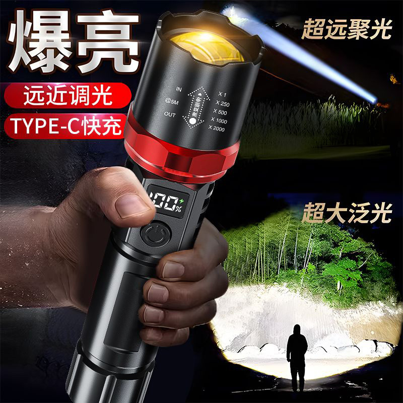 Nuevo láser blanco transfronterizo de visualización digital linterna de luz alta retráctil mini zoom de largo alcance