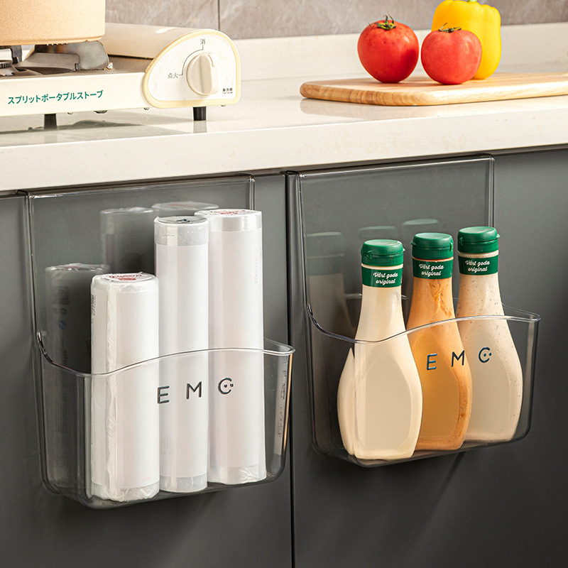 Kitchen Cabinet Door Hanging Rack, Over-The-Door Storage Rack, Dormitory No-Drill Wall-Mounted Storage Rack, Transparent and Thickened