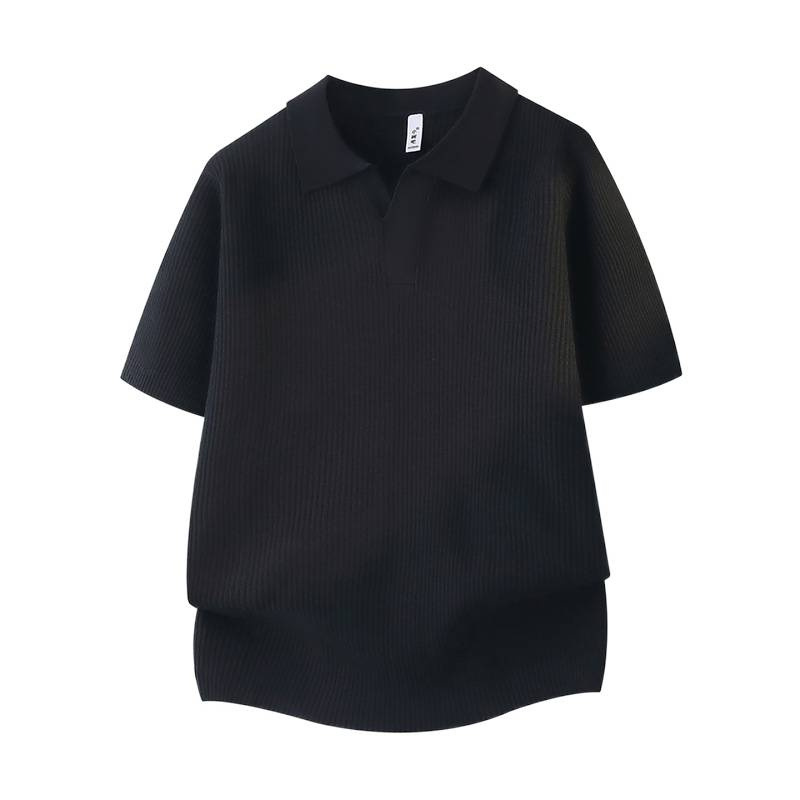 Herren-Polohemd im Vintage-Stil, kurzärmelig – Geripptes Baumwoll-T-Shirt im Stil alter Geldzeitalter (M-3XL, Weiß/Schwarz/Kaffee)_voghion.com