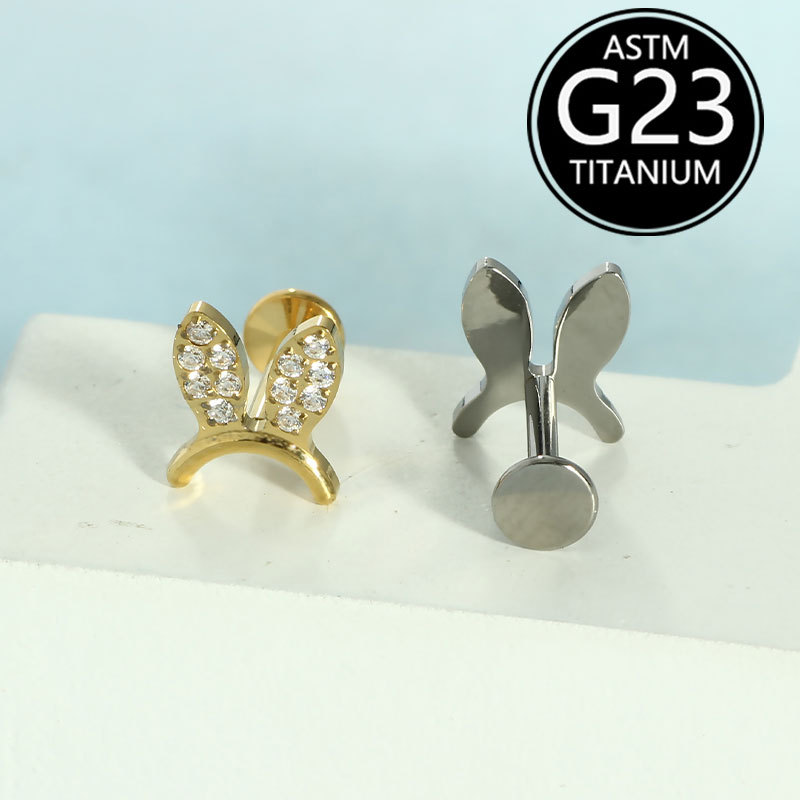 Titanium Lip Piercing Labret Stud with Cute Animal Zircon Ear Bone Nail 6-10mm Available detail image 7