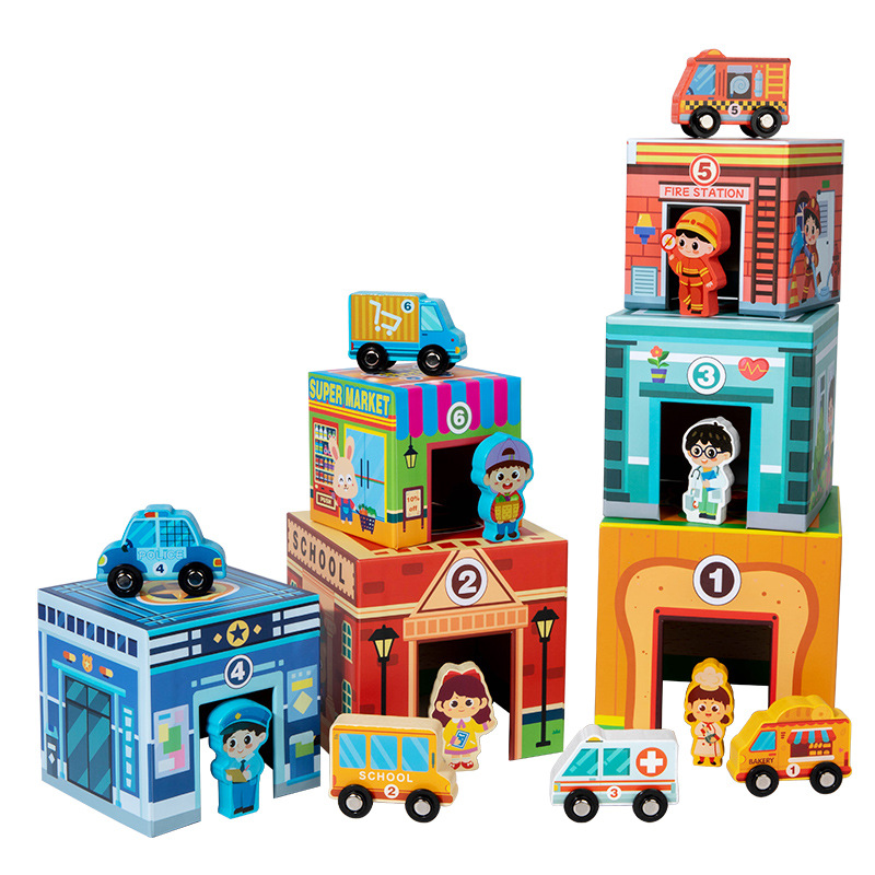 Venta directa de fábrica Juego de bloques de construcción de cinco piezas Caja de juguetes Coche de juguete Jenga Dile Juego creativo Juguetes educativos para niños