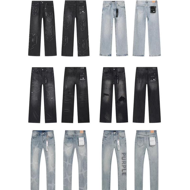 Cross-Border Trendy Brand Purple Brand In-Stock Collection of Washed, Distressed, Hand-Rubbed Straight-Leg Jeans Cross-Border Trendy Brand Purple Brand In-Stock Collection of Washed, Distressed, Hand-Rubbed Straight-Leg Jeans