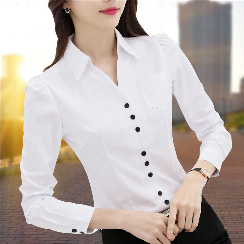 White Shirt Women's Long-Sleeved Spring and Autum New Korean Style Professional Women's Versatile Tops Work Clothes Bottoming Shirts White Shirt Women's Long-Sleeved Spring and Autum New Korean Style Professional Women's Versatile Tops Work Clothes Bottoming Shirts