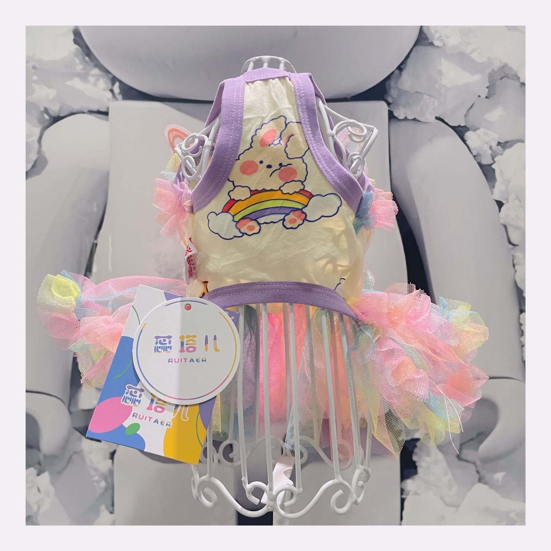 Ropa para mascotas Bichón maltés vestido de verano de mariposa grande falda de gasa arcoíris falda tutú para perro