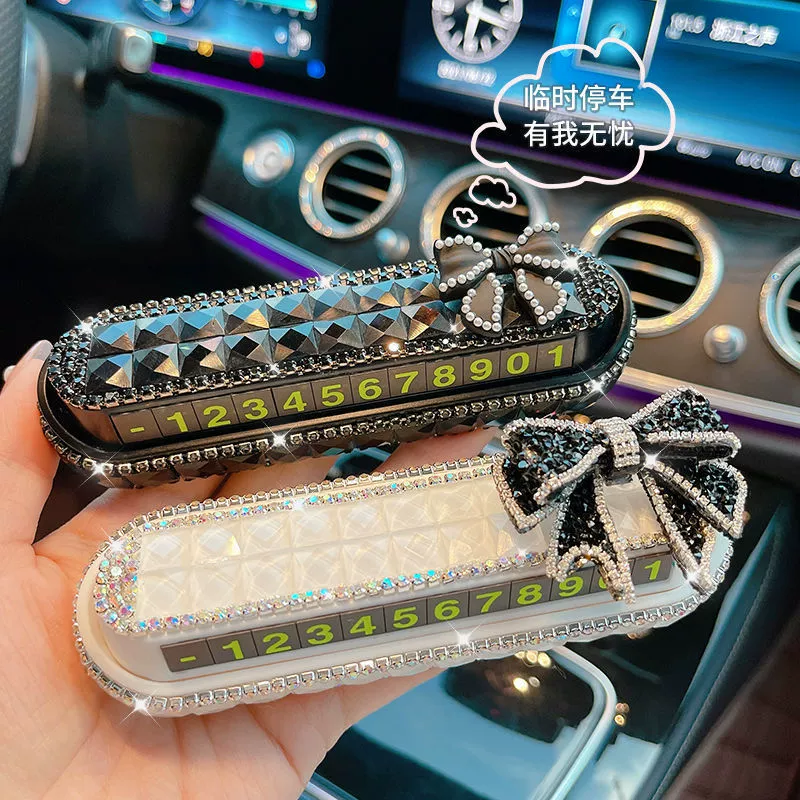 Инкрустированный бриллиантами новый творческий автомобиль временная парковка знак скрытый номер мобильного телефона карта Личность горный хрусталь Мобильный автомобиль женщины