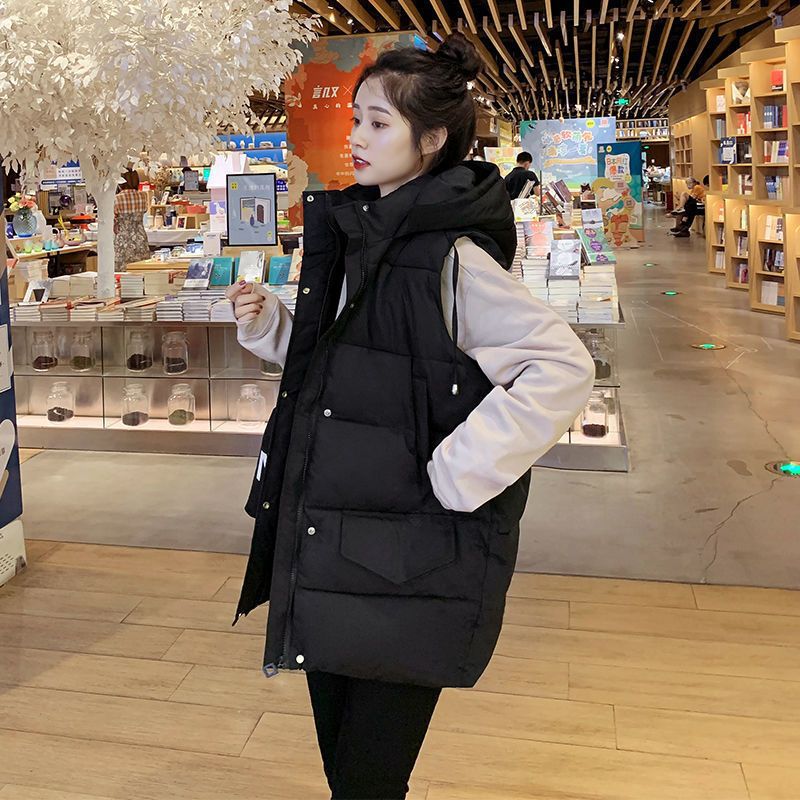 Chaleco de algodón para mujer otoño e invierno nuevo desgaste exterior de media longitud estudiante estilo coreano versátil Chaleco de moda desgaste exterior de moda image 3