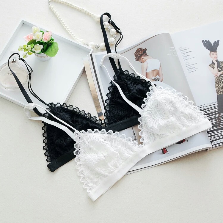 French Style Lace Underwear Tube Top Japanese Style Triangle Cup Sexy Bra Without Steel Rings New Thin Wrap for Girls
