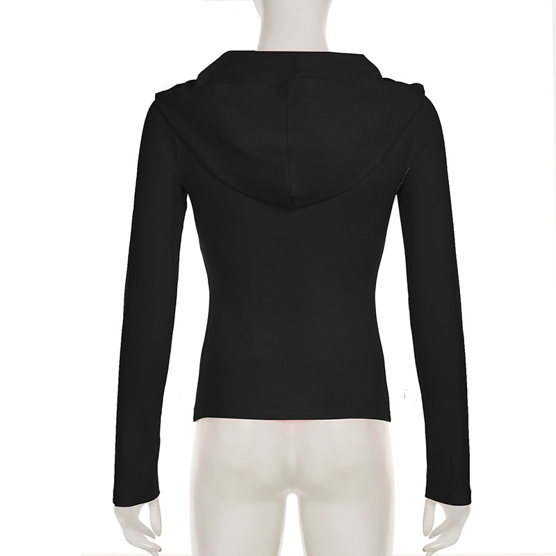 Solid Color Sports Fitness Running Top Yoga Slim Fit Fall Winter Outer Wear Hooded Zipper T shirt for Women