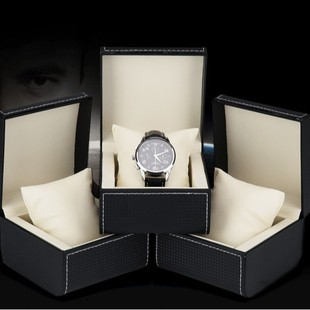 High-End Black Woven Pattern Watch Box Pu Watch Storage Box Bracelet Jewelry Box Jewelry Packaging Box Men's Watch