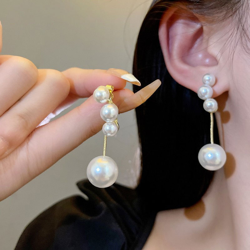 El estilo francés ligero de lujo largo pendientes de perlas de gradiente suave diseño de nicho de alta calidad sensación de viaje versátil pendientes image 1
