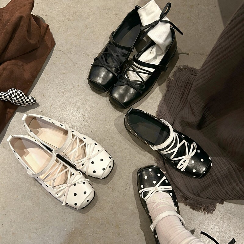 Polka Dot Bow~Mary Jane Shoes for Women, 2026 Spring Style, Fashionable and Elegant Lace-Up Thick-Soled Shallow-Mouth Versatile Ballet Shoes Polka Dot Bow~Mary Jane Shoes for Women, 2026 Spring Style, Fashionable and Elegant Lace-Up Thick-Soled Shallow-Mouth Versatile Ballet Shoes