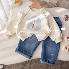 Girls sweatshirt Korean sweet cute cartoon patch print pullover baby girl spring and autumn new fashionable top