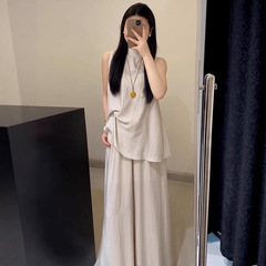 休闲无袖上衣阔腿裤套装女2025新款感禅意夏季一整套减龄穿搭潮流