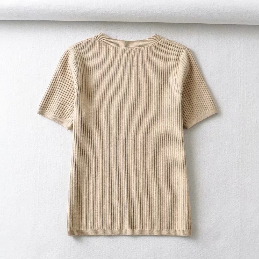 Knitted all-match basic short-sleeved T-shirt  NSAC27058