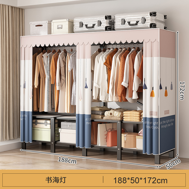 Libre de instalación armario hogar dormitorio plegable simple armario de tela habitación de alquiler fuerte y durable marco de acero armario de almacenamiento armario