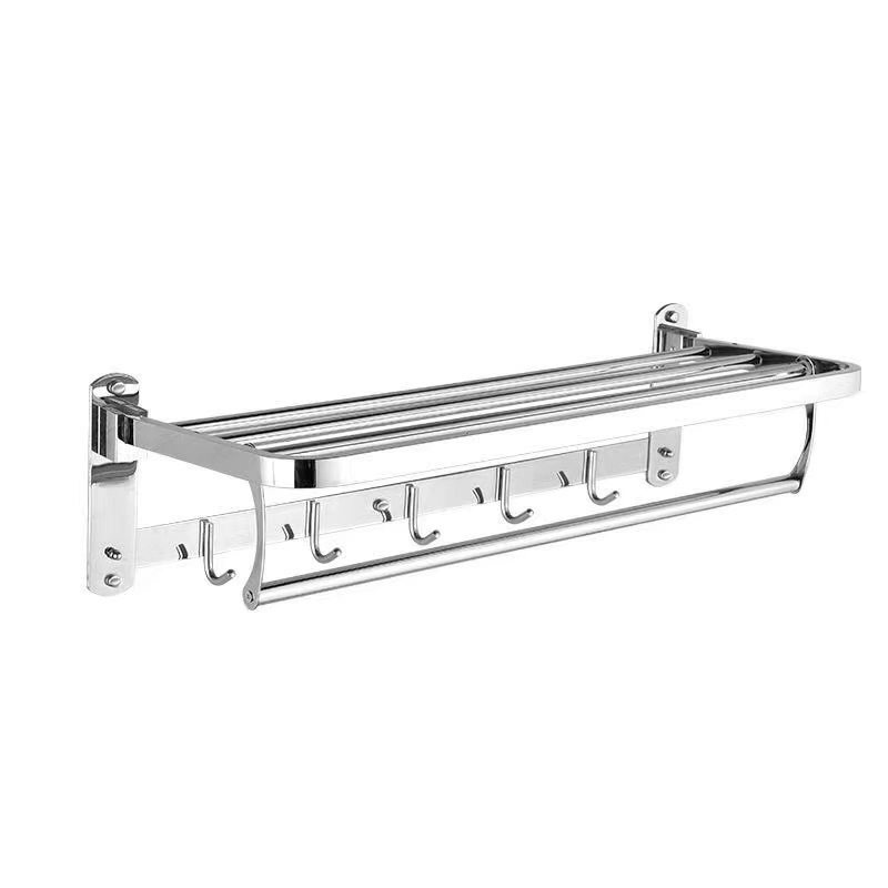 Perforación-libre 304 Acero inoxidable plegable móvil toalla rack Hotel toalla rack nuevo D-tipo de almacenamiento de pared cepillado brillante