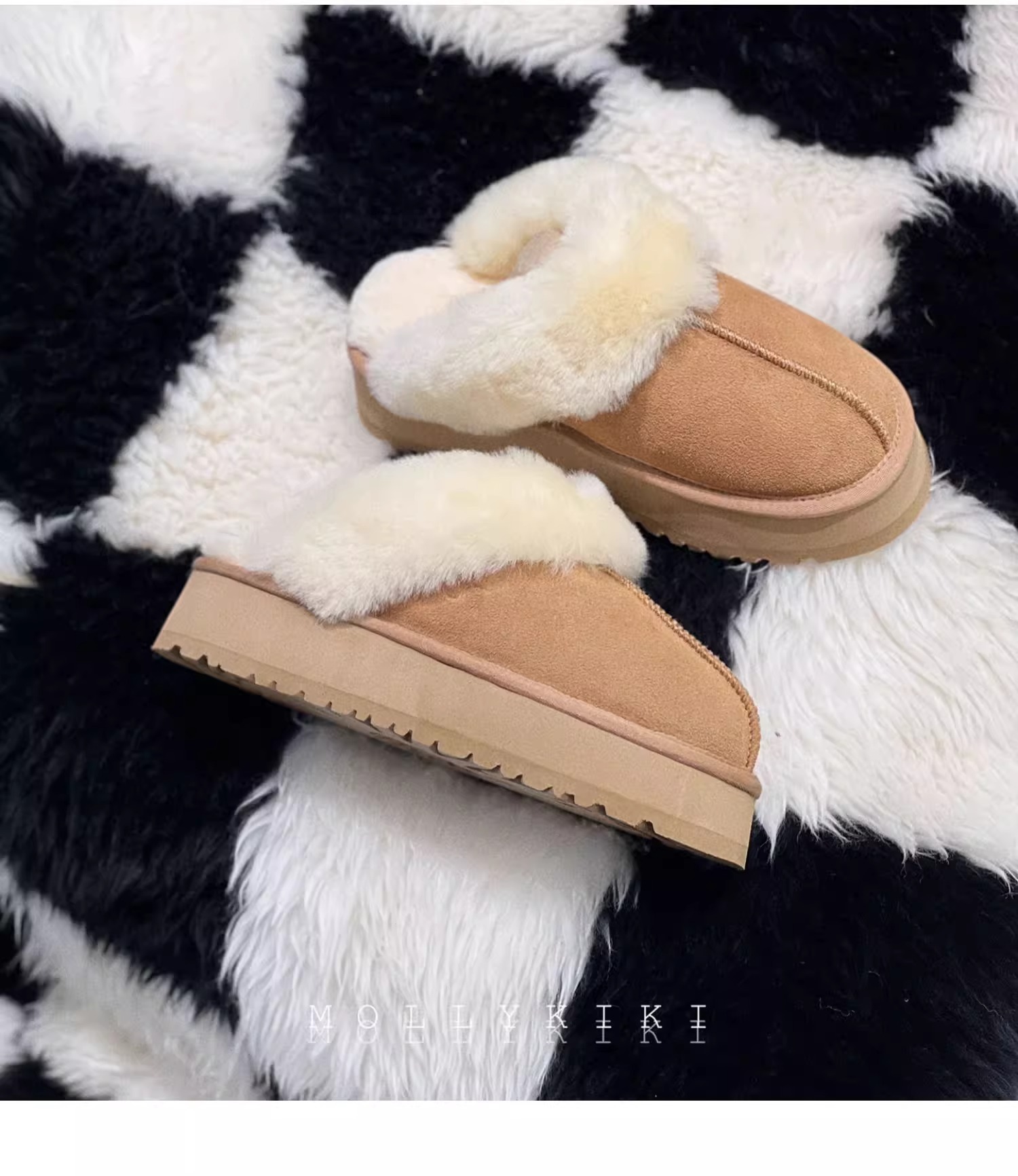 New winter fur one thick sole covered head fluffy slippers and fluffy snow boots_voghion.com