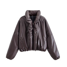 2025秋冬新款时尚百搭个性街头大翻领拉链pu皮夹克棉服外套女上衣