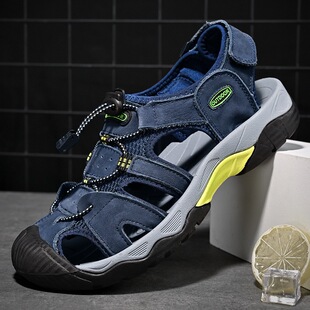 Outdoor Men's Summer Men's Toe-Toe Sandals Beach River Tracing Leather Breathable Cross-Border Amazon Sandals Large Size Casual Leather