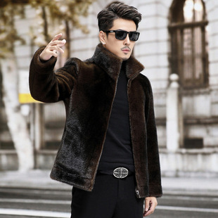 Men's double-sided velvet snow blue mink fur coat short lapel winter warm casual fashion coat thick