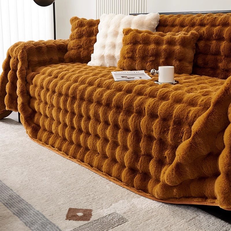 Nuevo conejo en línea cojín de sofá de peluche invierno engrosado anti-deslizante cojín de sofá cubierta de sofá cubierta de piel al por mayor
