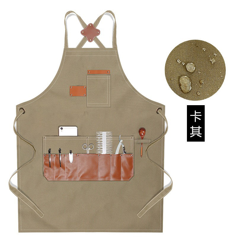 Comercio exterior lienzo delantal logotipo personalizado arte leche cruda tienda de té restaurante cafetería guardapolvos delantal al por mayor personalizado