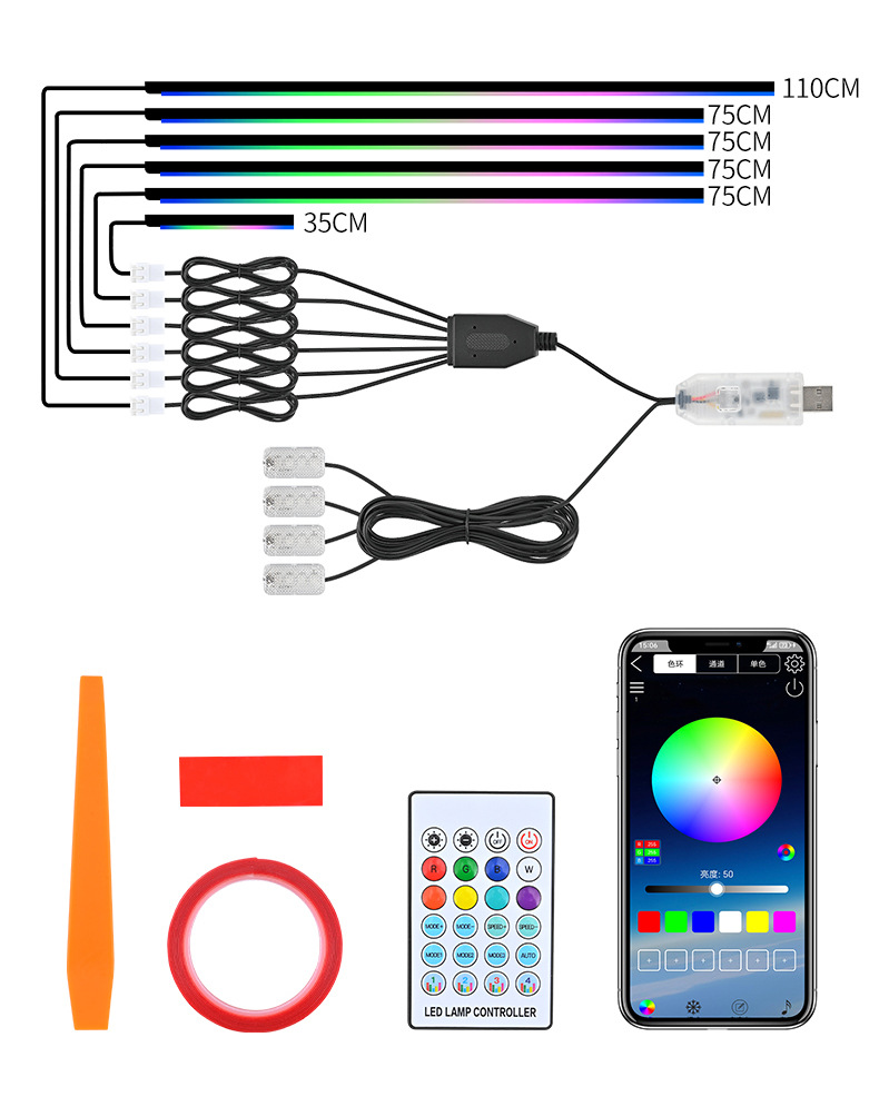 Full Car Led Ambient Lighting for Dashboard Modification, USB Car Door Ambient Lighting, Music Rhythm Lights