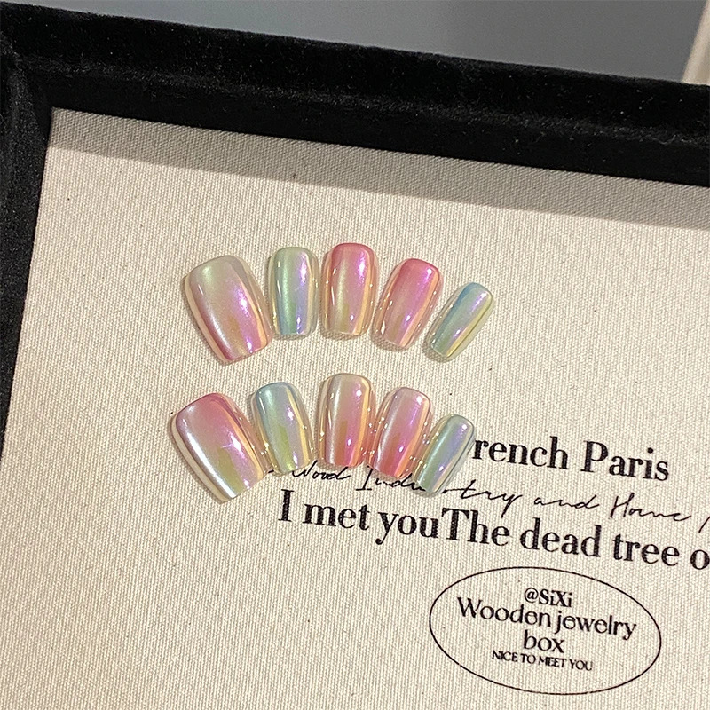 Handmade Nail Art Neon Gradient Electroplated Cat's Eye Nail Patch Fake Nail Patch Gentle White Removable Handmade Nail Art Neon Gradient Electroplated Cat's Eye Nail Patch Fake Nail Patch Gentle White Removable
