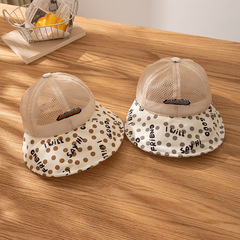兒童防曬帽夏季新款韓版時尚波點透氣網帽簡約字母刺繡男童遮陽帽