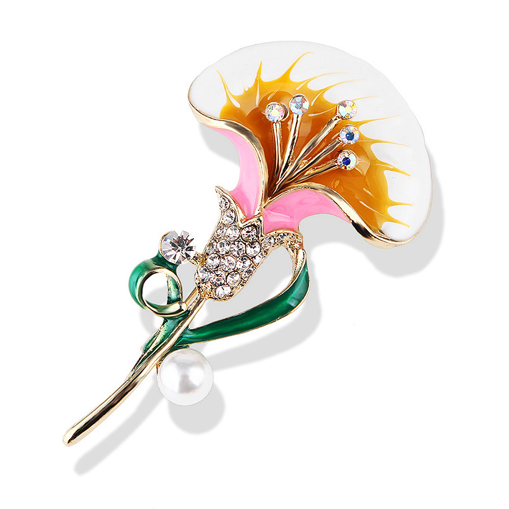 Korean new style plant flower brooch simple temperament brooch anti exposure enamel silk scarf buckle pearl pin accessories_voghion.com