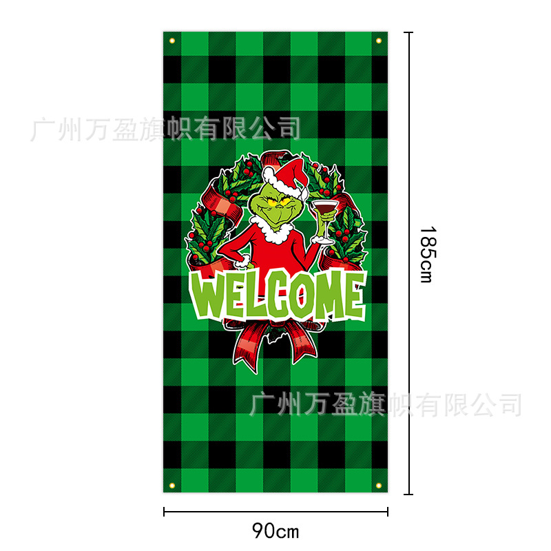 2025 nuevos productos de navidad cortina de bandera Santa Claus para ver la hoja de regalo decoración de tela colgante Bandera de bienvenida de Navidad