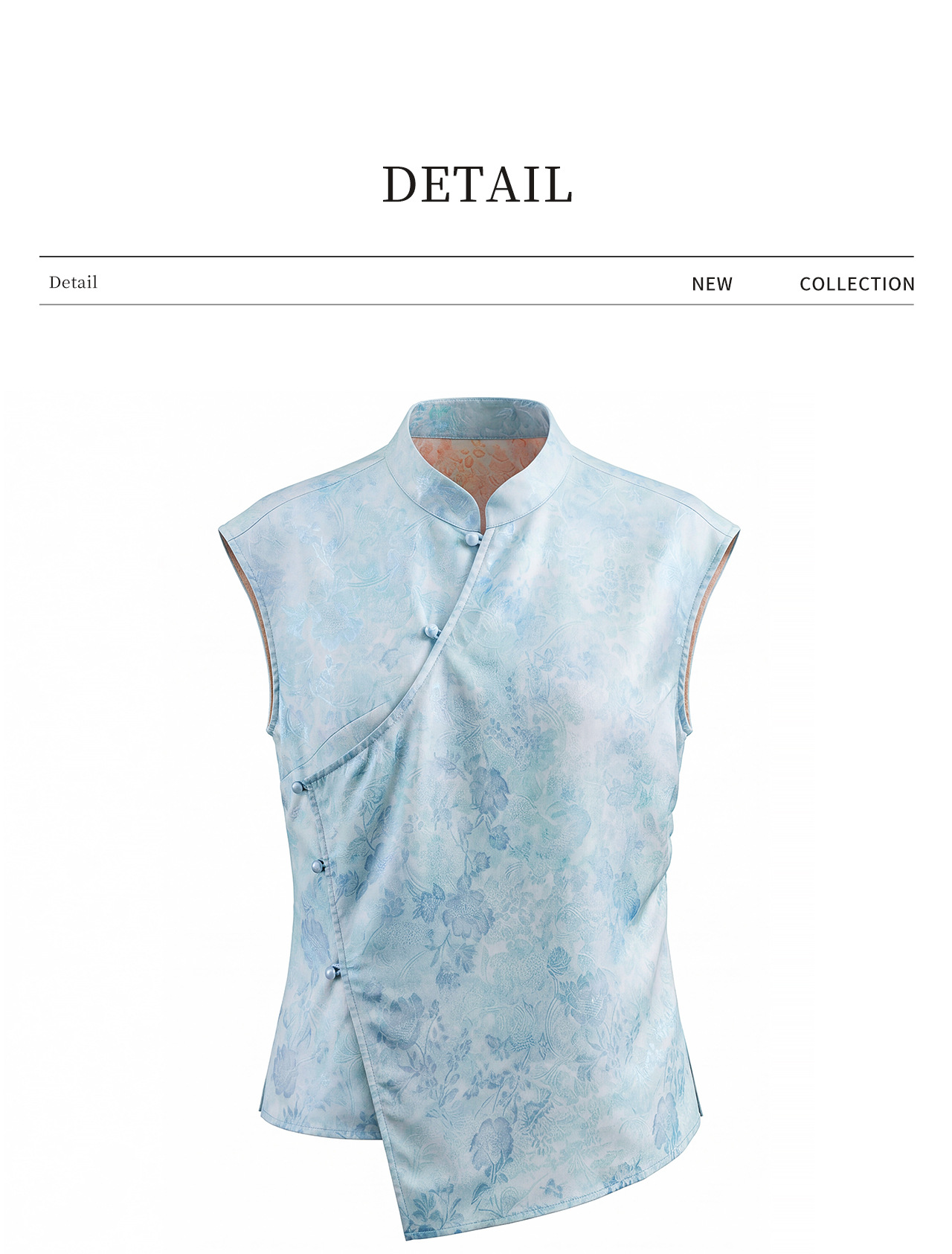 Áo vest không tay nữ kiểu Trung Quốc mới, chất lụa Jacquard nhuộm chìm, tà áo chéo, mặc mùa hè — màu xanh nhạt chi tiết 31