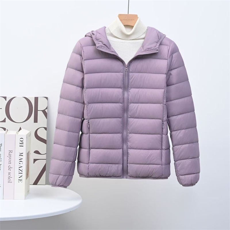 跨境2025秋冬新款轻薄款羽绒服女短款连帽白鸭绒修身大码轻便外套|undefined