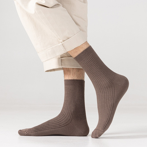Cotton Mid-Calf Socks for Men - Spring and Autumn Men's Casual Double-Needle Long-Sleeve Plain Cotton Socks - Zhuji 100% Cotton Men's Socks